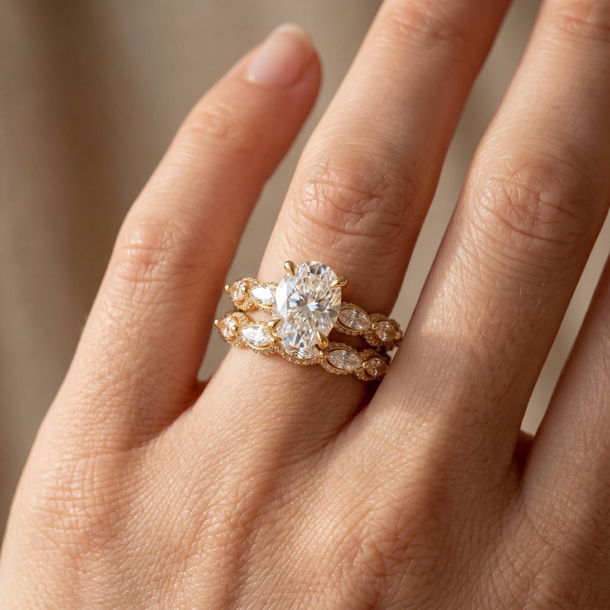 8.2 ct.tw. Oval Cut 2-Piece Stackable Bridal Ring Set 8.2 ct.tw. Oval Cut 2-Piece Stackable Bridal Ring Set