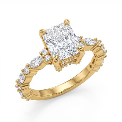 2.75 ct.tw. Radiant-Cut Hidden Halo Marquise Cut Side Stone Engagement Ring