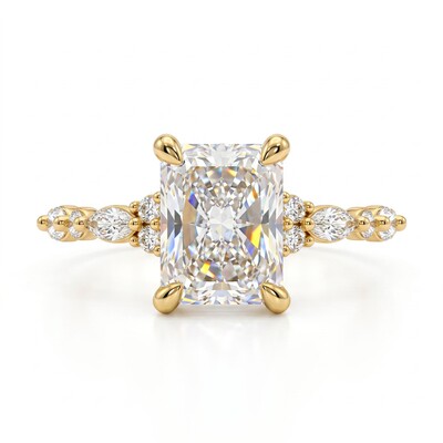 2.75 ct.tw. Radiant-Cut Hidden Halo Marquise Cut Side Stone Engagement Ring