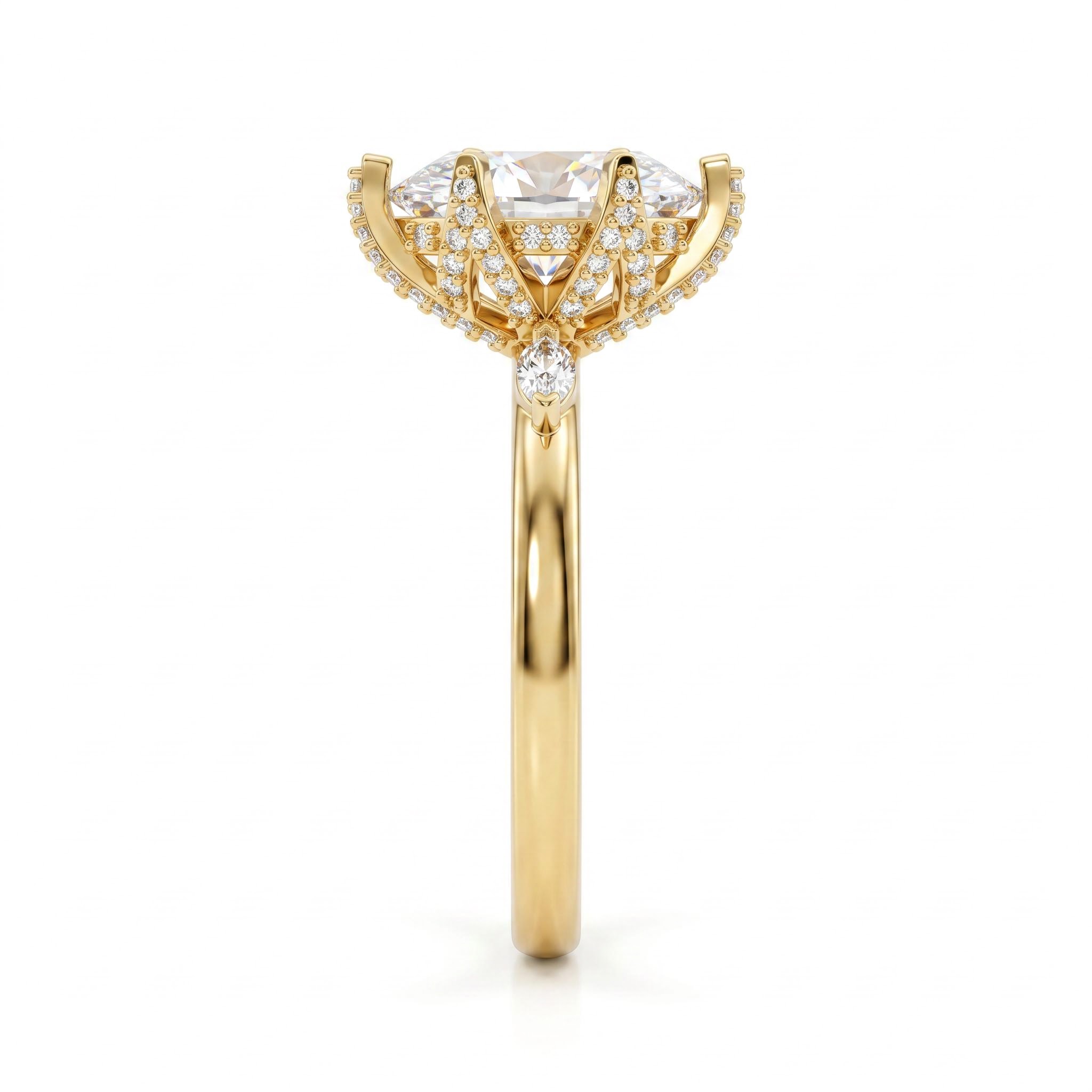 5.37 ct.tw. Oval Cut Hidden Halo with Marquise Cut Side Stone Engagement Ring