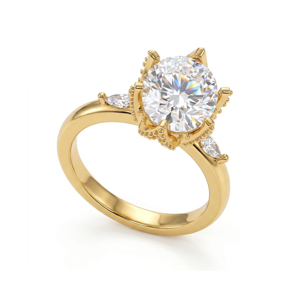 5.37 ct.tw. Oval Cut Hidden Halo with Marquise Cut Side Stone Engagement Ring