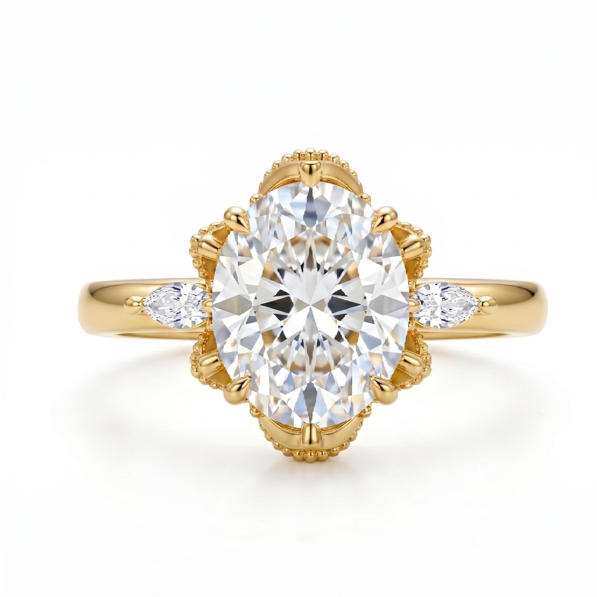 5.37 ct.tw. Oval Cut Hidden Halo with Marquise Cut Side Stone Engagement Ring
