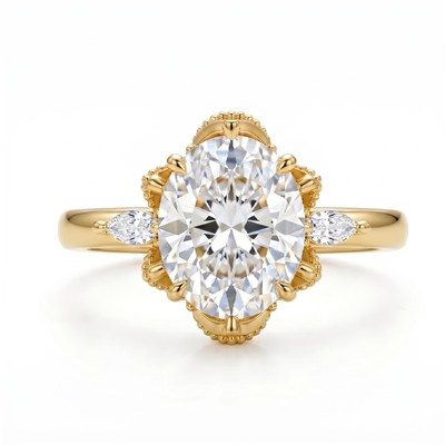 5.37 ct.tw. Oval Cut Hidden Halo with Marquise Cut Side Stone Engagement Ring