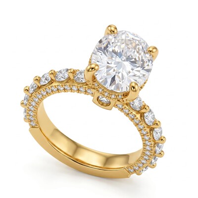 6.21 ct.tw. Oval Cut Hidden Halo Pavé Band Engagement Ring