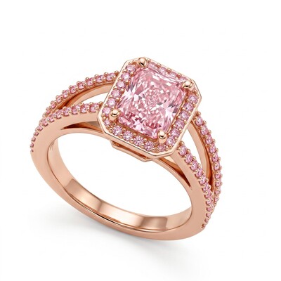 2.43 ct.tw. Pink Radiant Cut Halo Split Shank Engagement Ring