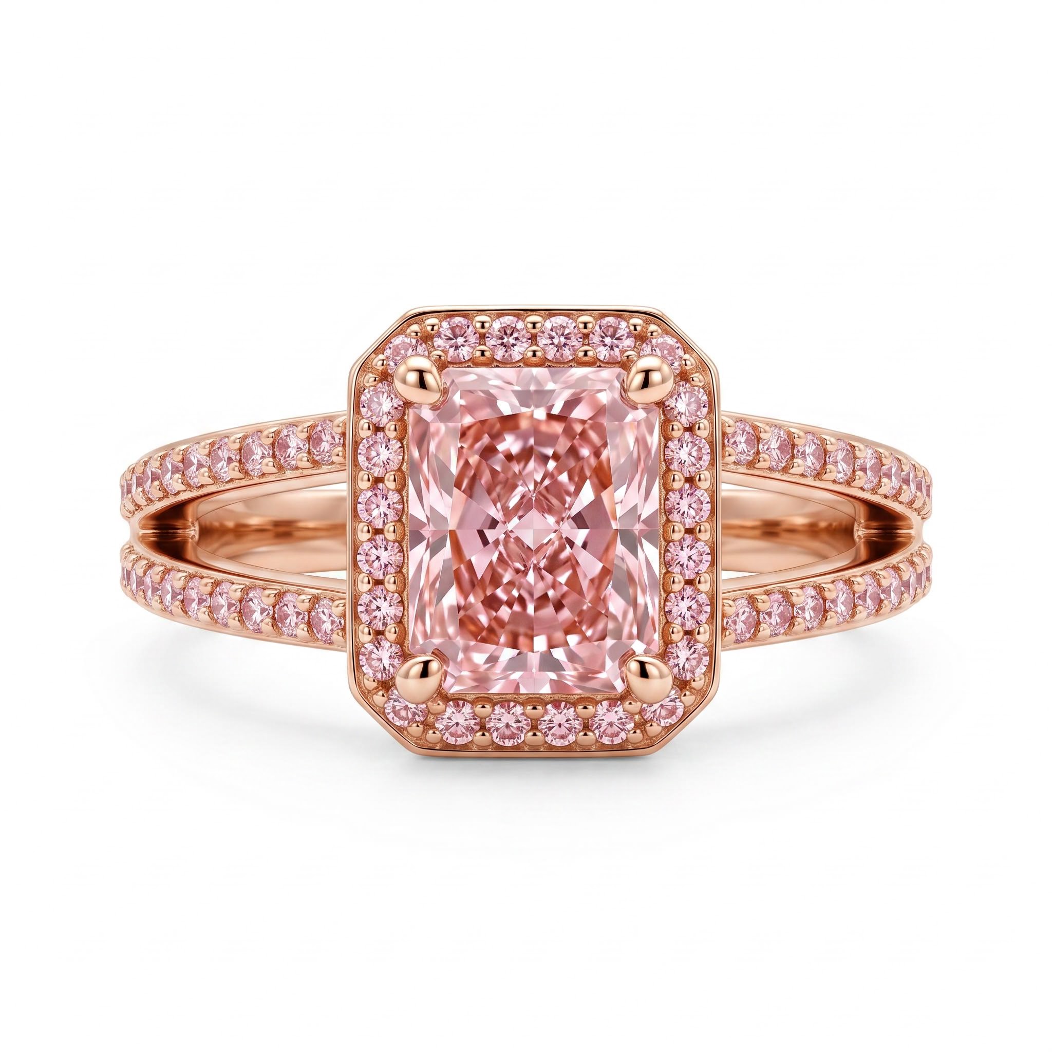 2.43 ct.tw. Pink Radiant Cut Halo Split Shank Engagement Ring 2.43 ct.tw. Pink Radiant Cut Halo Split Shank Engagement Ring
