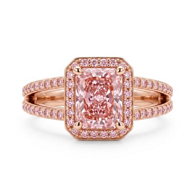 2.43 ct.tw. Pink Radiant Cut Halo Split Shank Engagement Ring