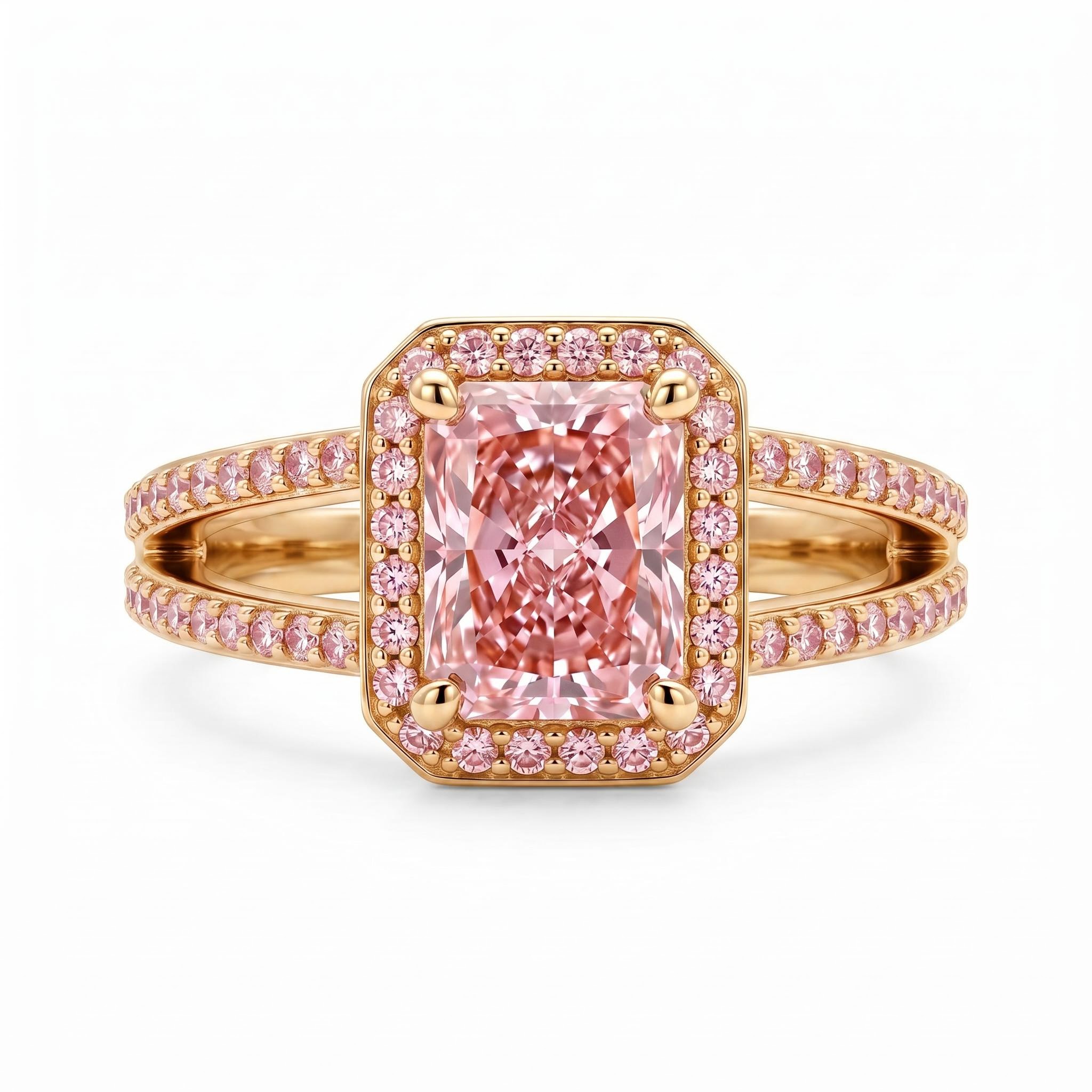 2.43 ct.tw. Pink Radiant Cut Halo Split Shank Engagement Ring 2.43 ct.tw. Pink Radiant Cut Halo Split Shank Engagement Ring