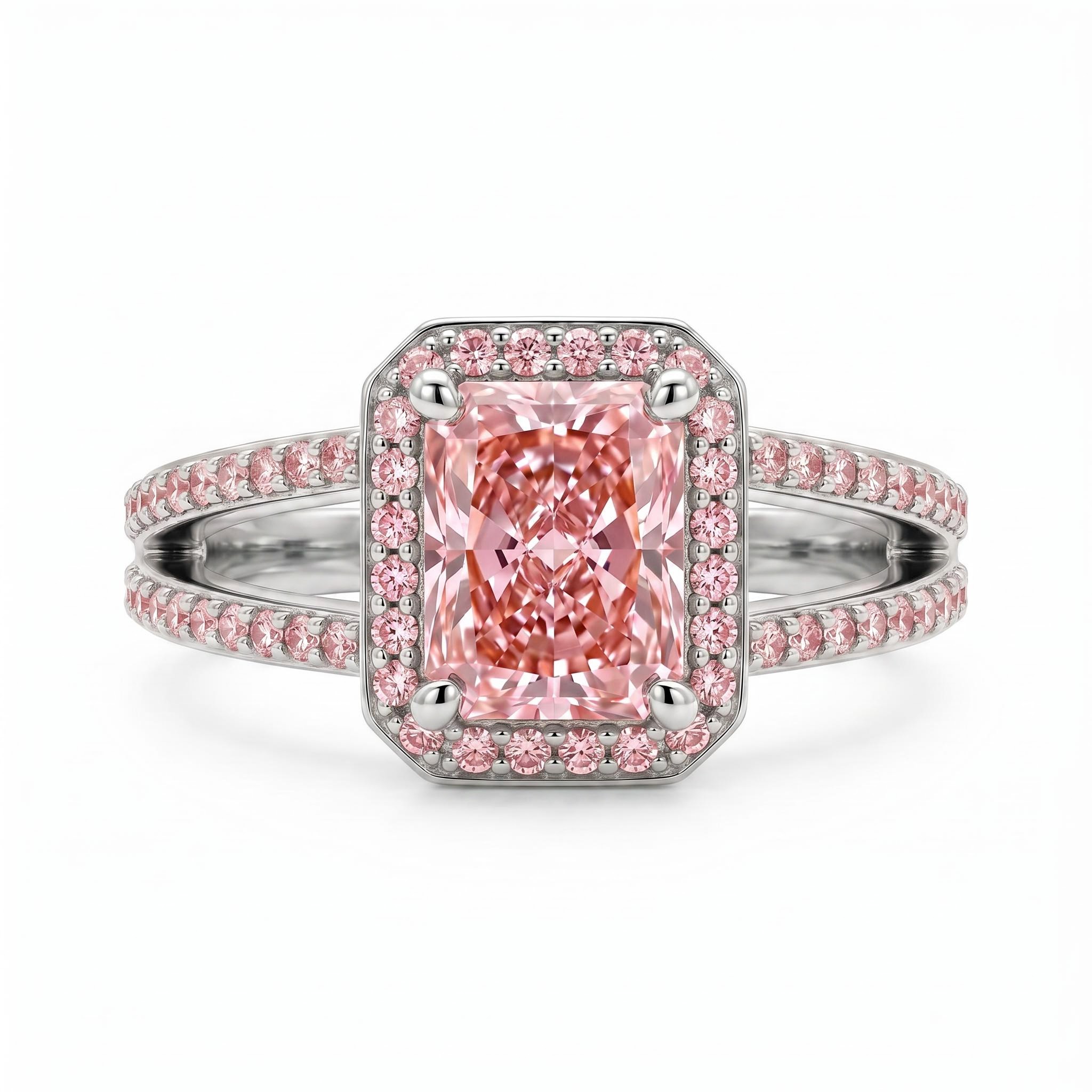 2.43 ct.tw. Pink Radiant Cut Halo Split Shank Engagement Ring 2.43 ct.tw. Pink Radiant Cut Halo Split Shank Engagement Ring