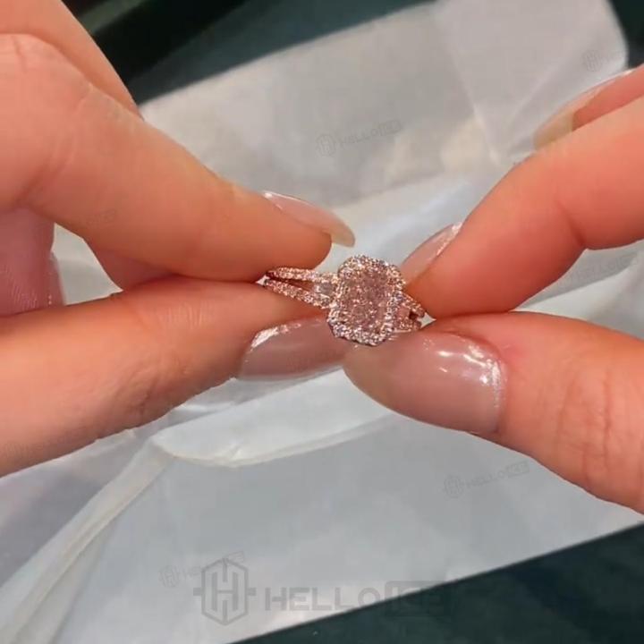 2.43 ct.tw. Pink Radiant Cut Halo Split Shank Engagement Ring 2.43 ct.tw. Pink Radiant Cut Halo Split Shank Engagement Ring