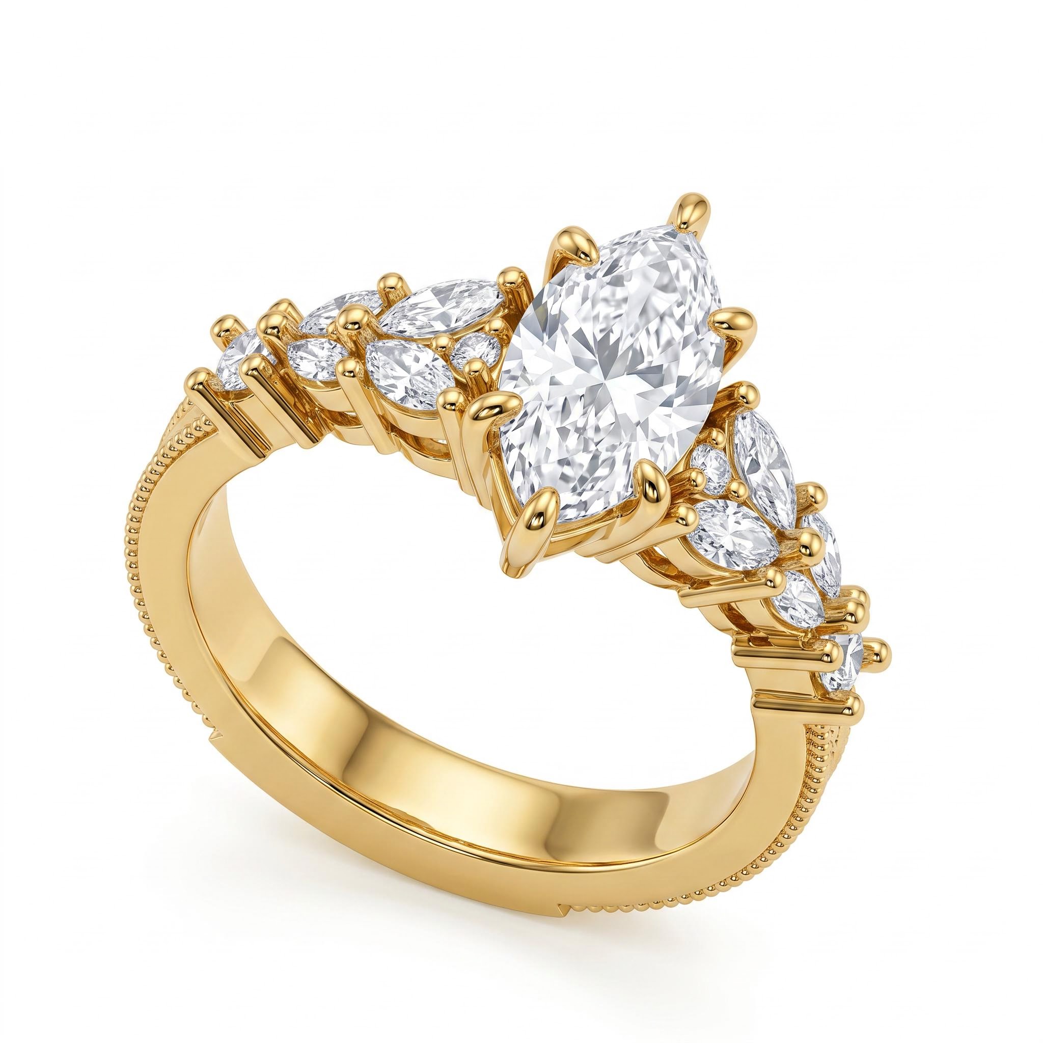 2.55 ct.tw. Vintage Marquise Cut Cluster Side Stone Engagement Ring 2.55 ct.tw. Vintage Marquise Cut Cluster Side Stone Engagement Ring