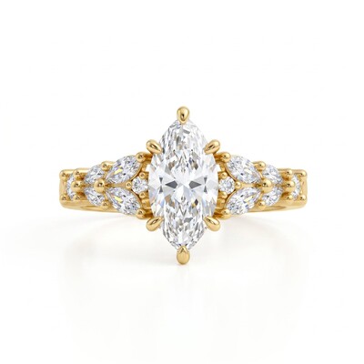 2.55 ct.tw. Vintage Marquise Cut Cluster Side Stone Engagement Ring