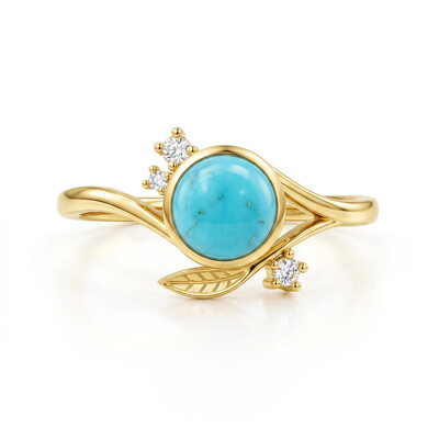 Nature-inspired Round Blue Turquoise Leaf  Diaily Ring
