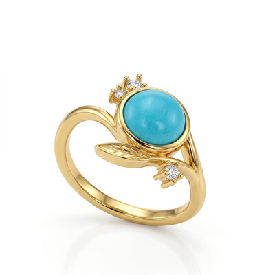 Nature-inspired Round Blue Turquoise Leaf  Diaily Ring