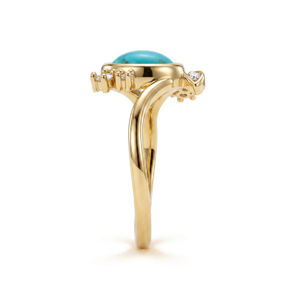 Nature-inspired Round Blue Turquoise Leaf Diaily Ring Nature-inspired Round Blue Turquoise Leaf Diaily Ring