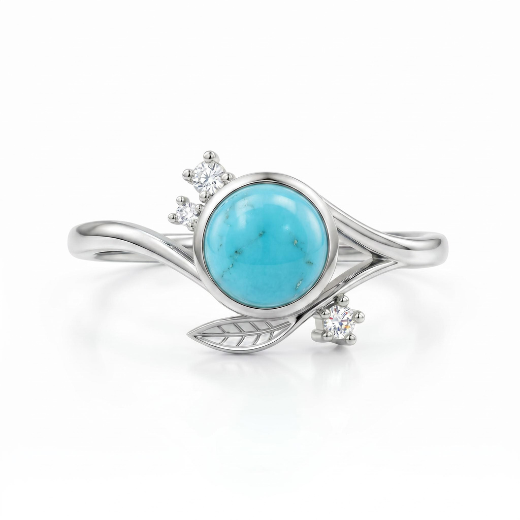 Nature-inspired Round Blue Turquoise Leaf Diaily Ring Nature-inspired Round Blue Turquoise Leaf Diaily Ring