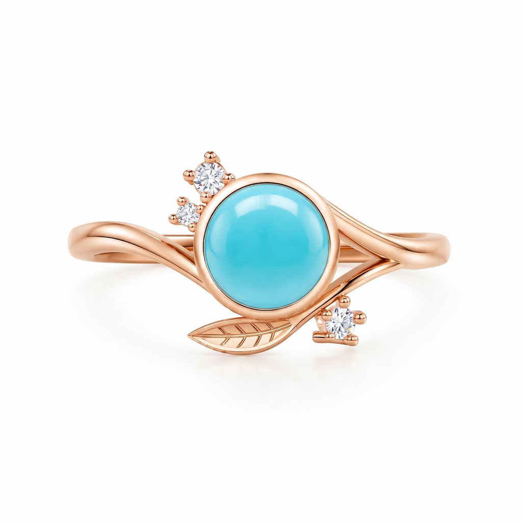 Nature-inspired Round Blue Turquoise Leaf Diaily Ring Nature-inspired Round Blue Turquoise Leaf Diaily Ring
