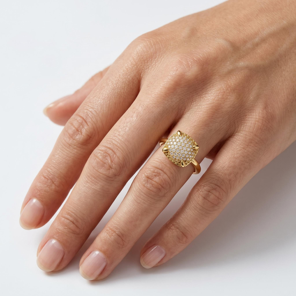 1.0 ct.tw. Cushion Shape Pave Set Statement Ring 1.0 ct.tw. Cushion Shape Pave Set Statement Ring