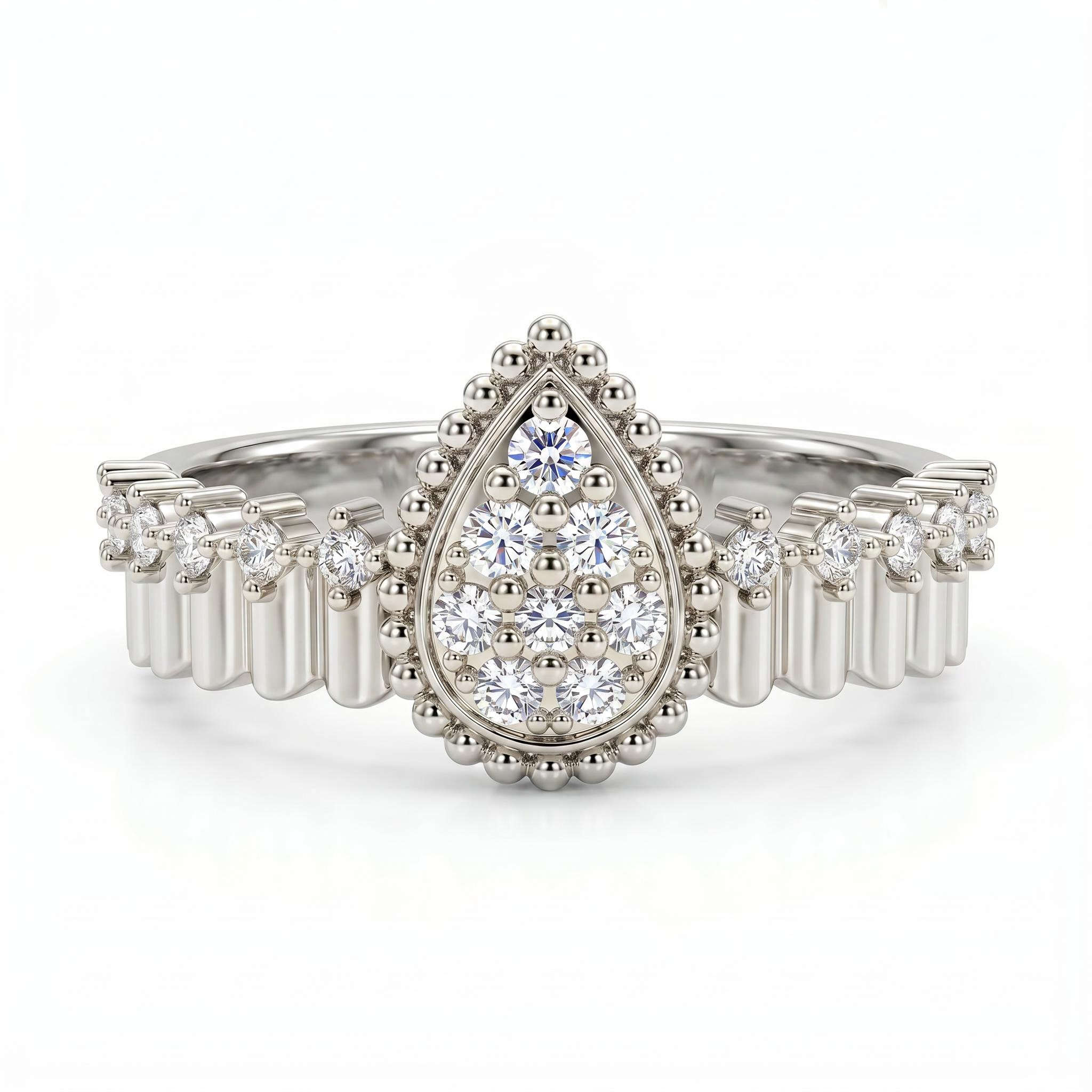 0.41 ct.tw. Pear-shaped Pavé Cluster Engagement Ring
