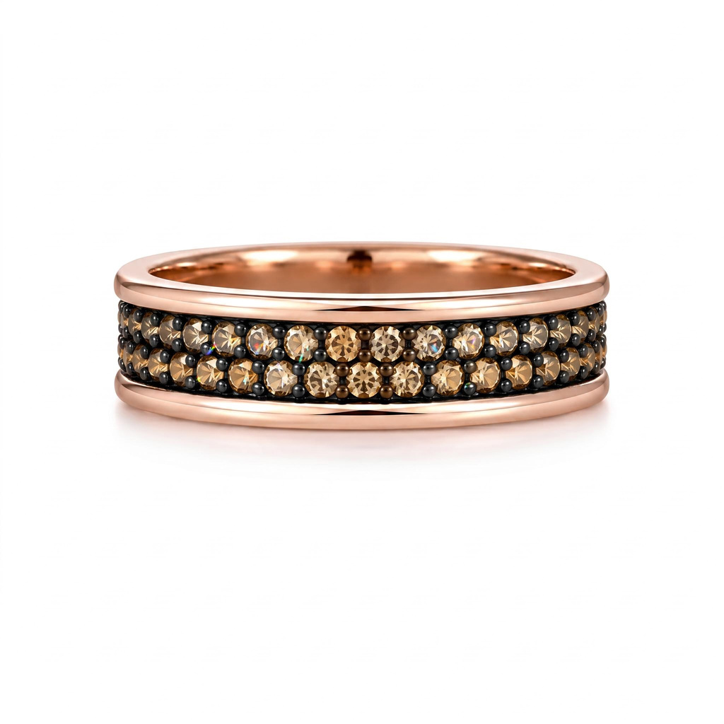 1.17 ct.tw. Black & Rose Gold Champagne Diamond Pave Wide Band Ring