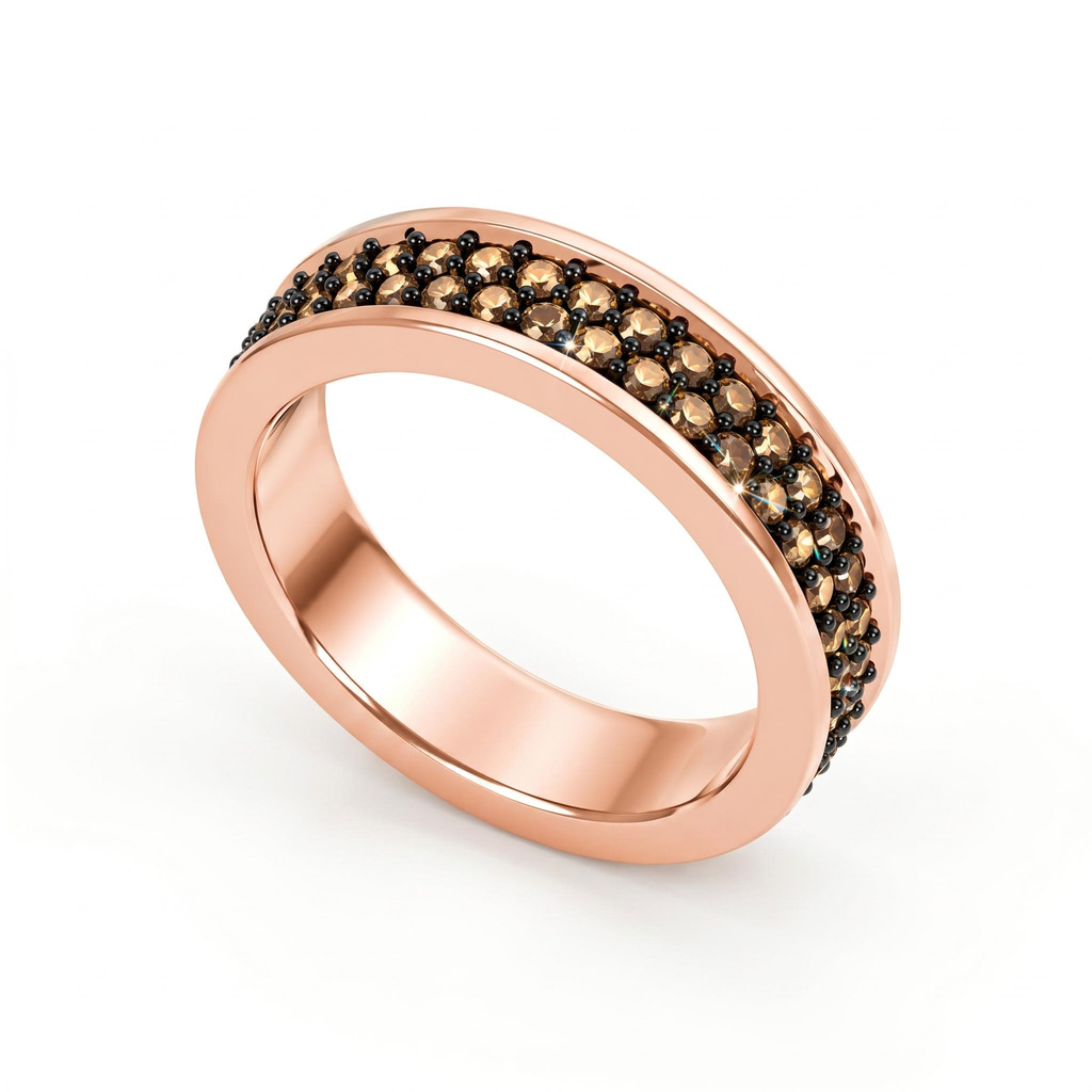 1.17 ct.tw. Black & Rose Gold Champagne Diamond Pave Wide Band Ring