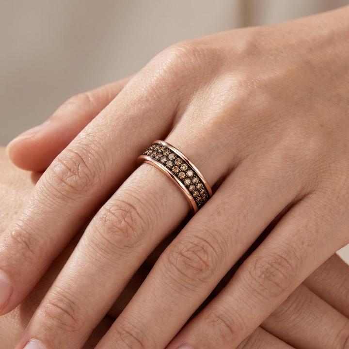 1.17 ct.tw. Black & Rose Gold Champagne Diamond Pave Wide Band Ring 1.17 ct.tw. Black & Rose Gold Champagne Diamond Pave Wide Band Ring