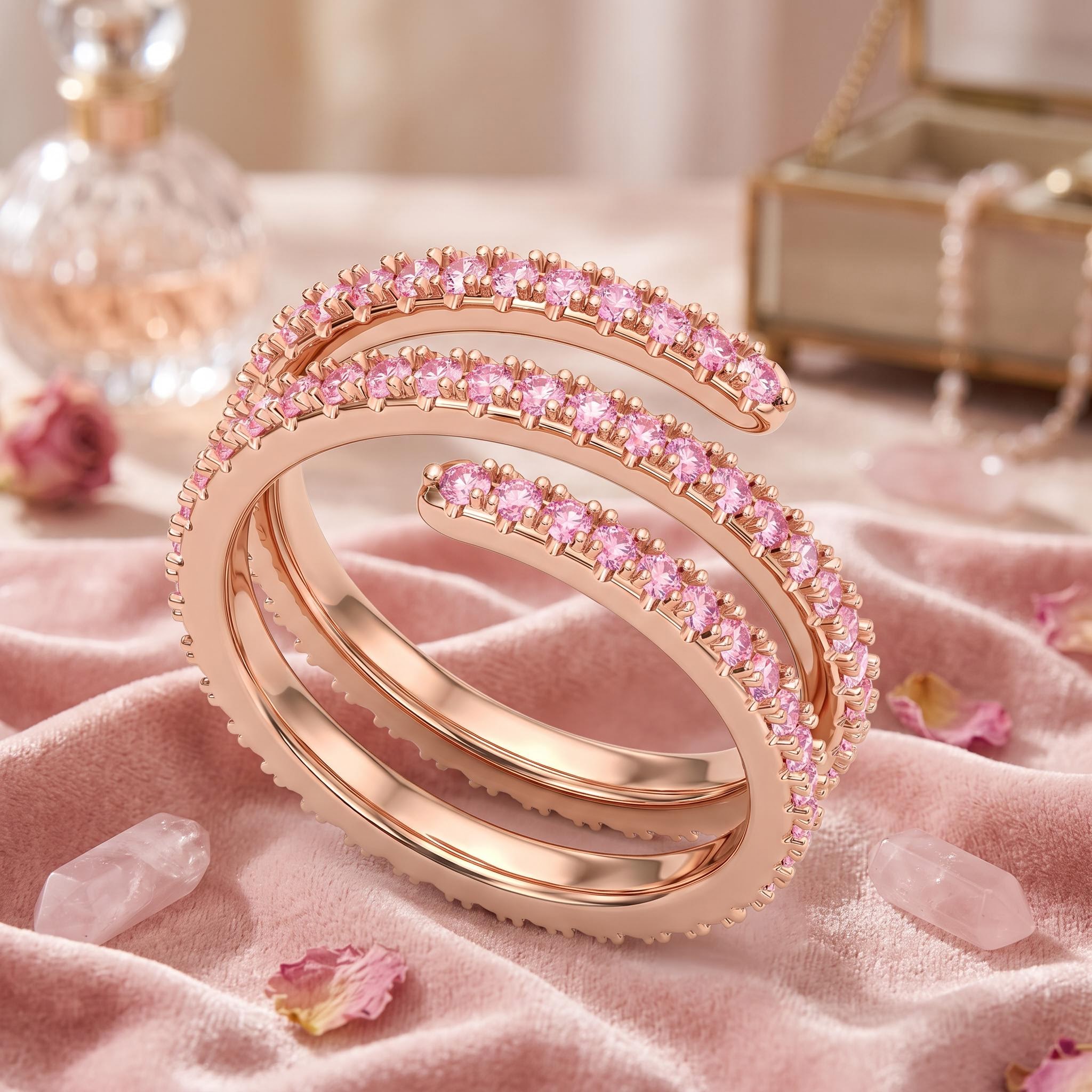 1.26 ct.tw. Pink Round Stone Triple Spiral Women's Ring 1.26 ct.tw. Pink Round Stone Triple Spiral Women's Ring