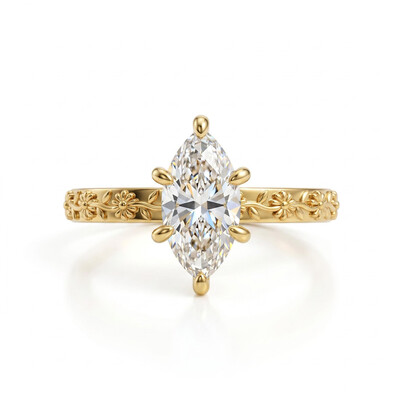2.04 ct.tw. Marquise Cut Vintage Engraved Floral Engagement Ring