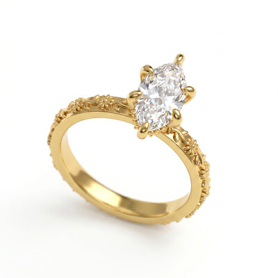 2.04 ct.tw. Marquise Cut Vintage Engraved Floral Engagement Ring