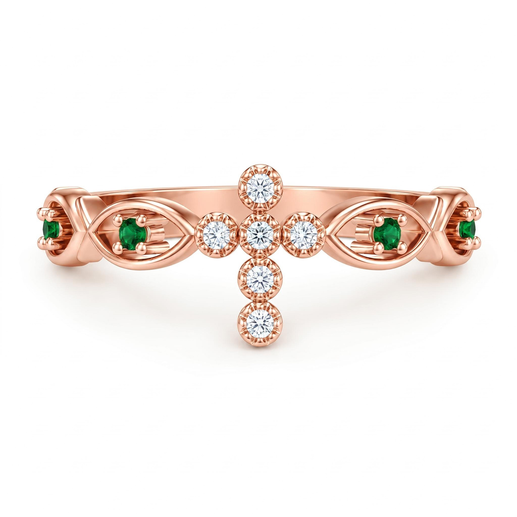 0.13 ct.tw. Cross Design Green Stone Band Ring 0.13 ct.tw. Cross Design Green Stone Band Ring
