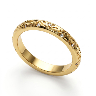 0.06 ct.tw. Vintage Vine Carved Band Ring