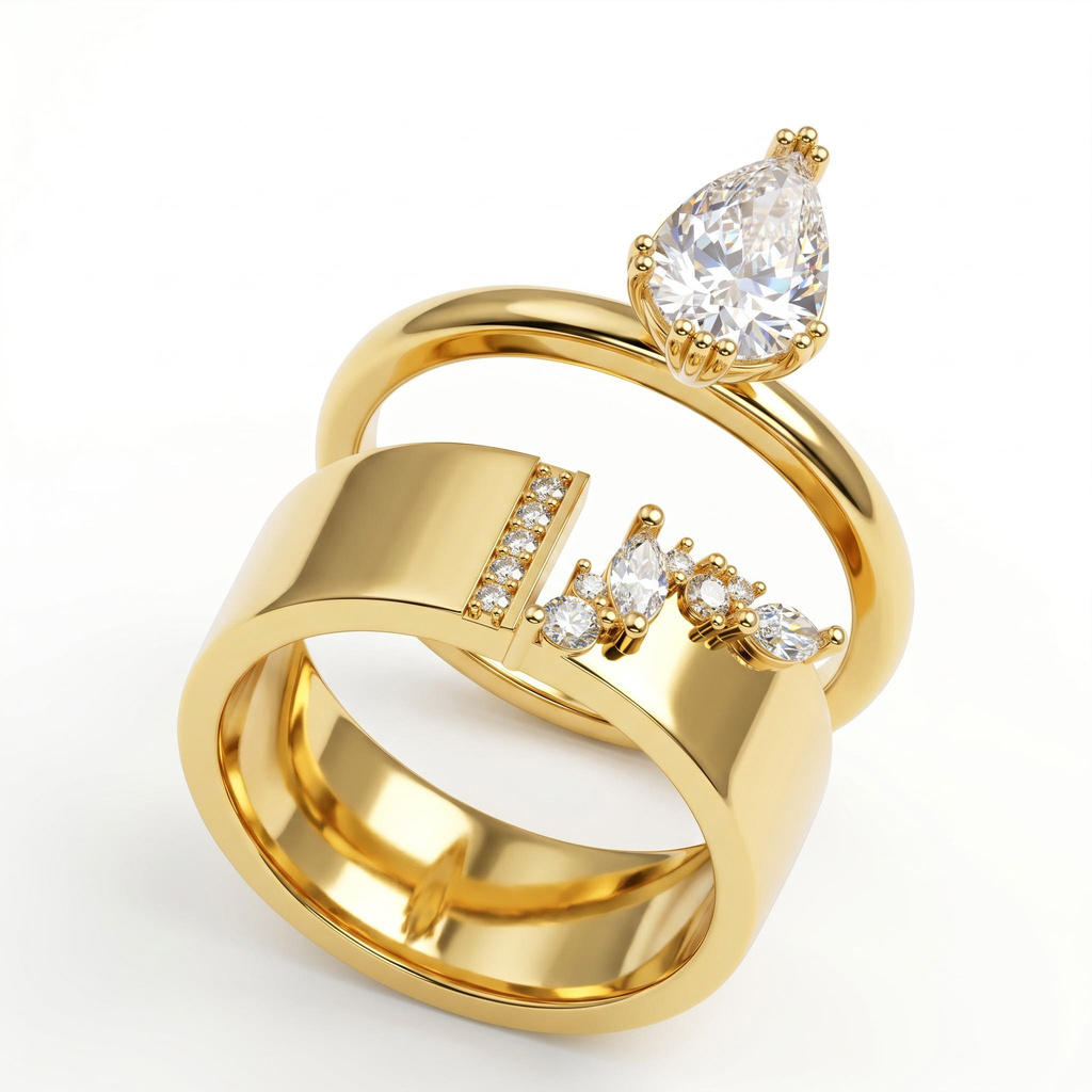 1.74 ct.tw. Pear Shaped 2-Piece Stackable Bridal Ring Set 1.74 ct.tw. Pear Shaped 2-Piece Stackable Bridal Ring Set