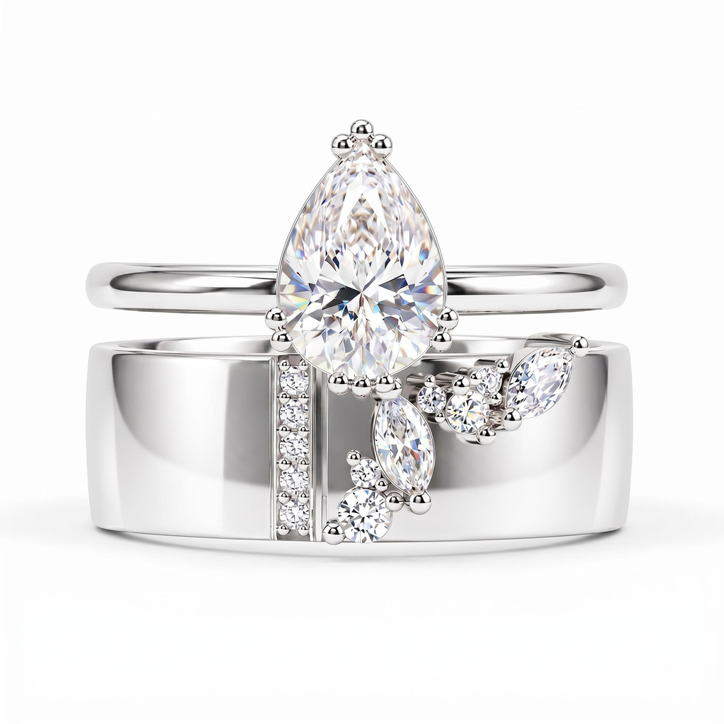 1.74 ct.tw. Pear Shaped 2-Piece Stackable Bridal Ring Set 1.74 ct.tw. Pear Shaped 2-Piece Stackable Bridal Ring Set