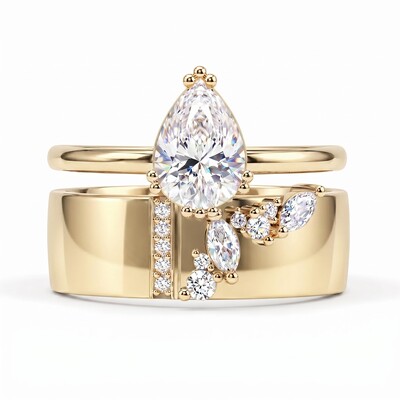 1.74 ct.tw. Pear Shaped 2-Piece Stackable Bridal Ring Set