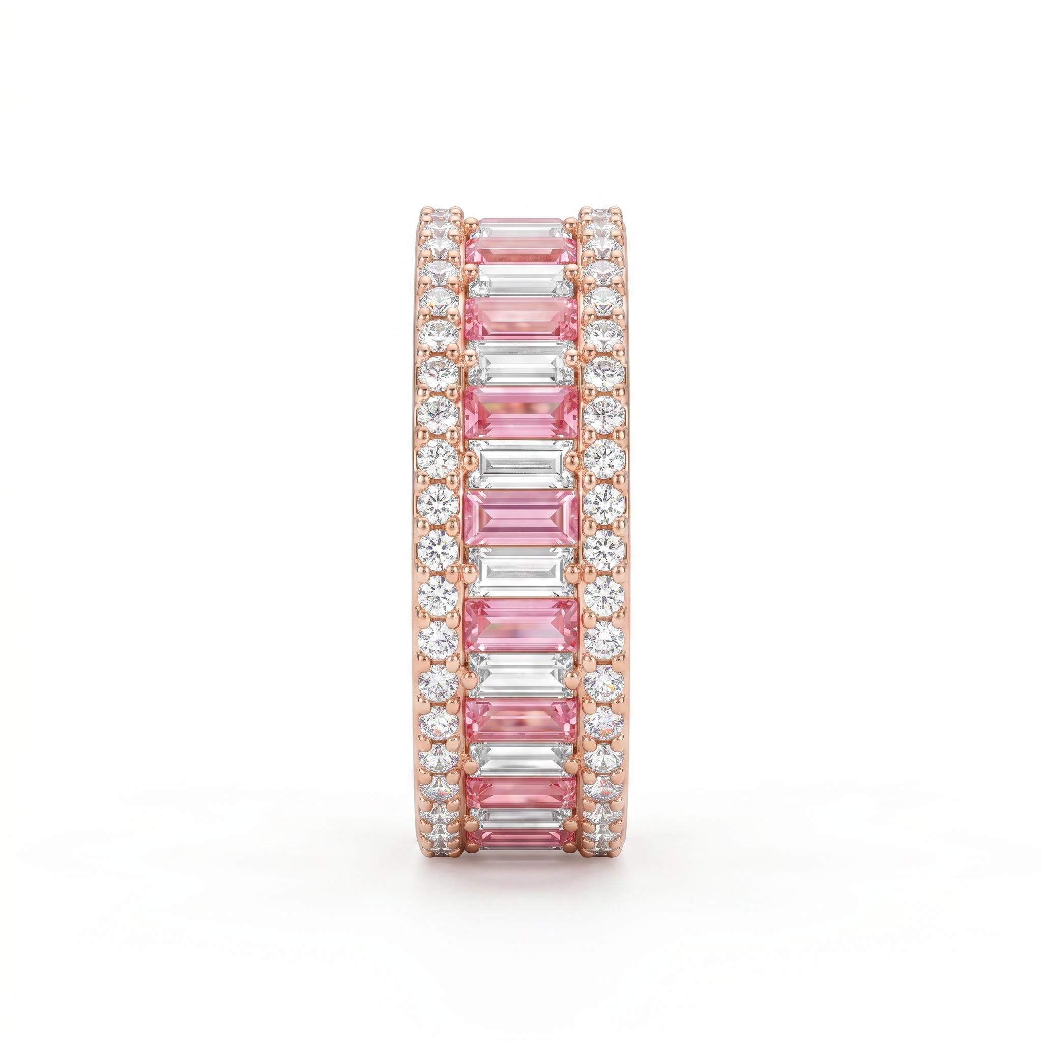 Pink & White Baguette Cut Halo Wedding Ring Pink & White Baguette Cut Halo Wedding Ring