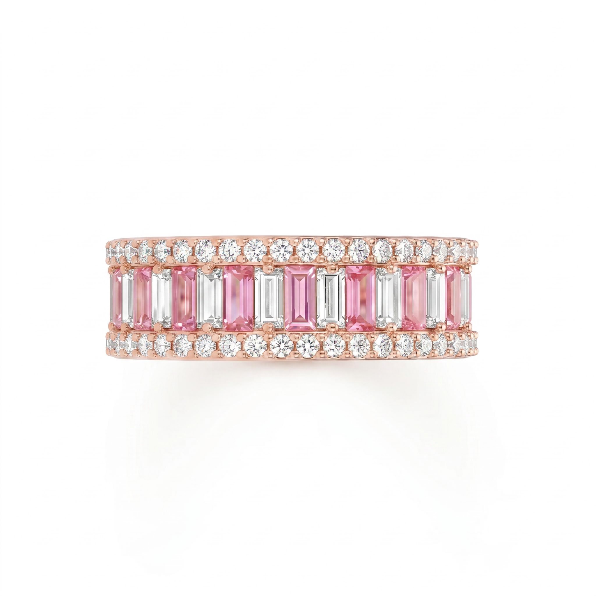 Pink & White Baguette Cut Halo Wedding Ring Pink & White Baguette Cut Halo Wedding Ring