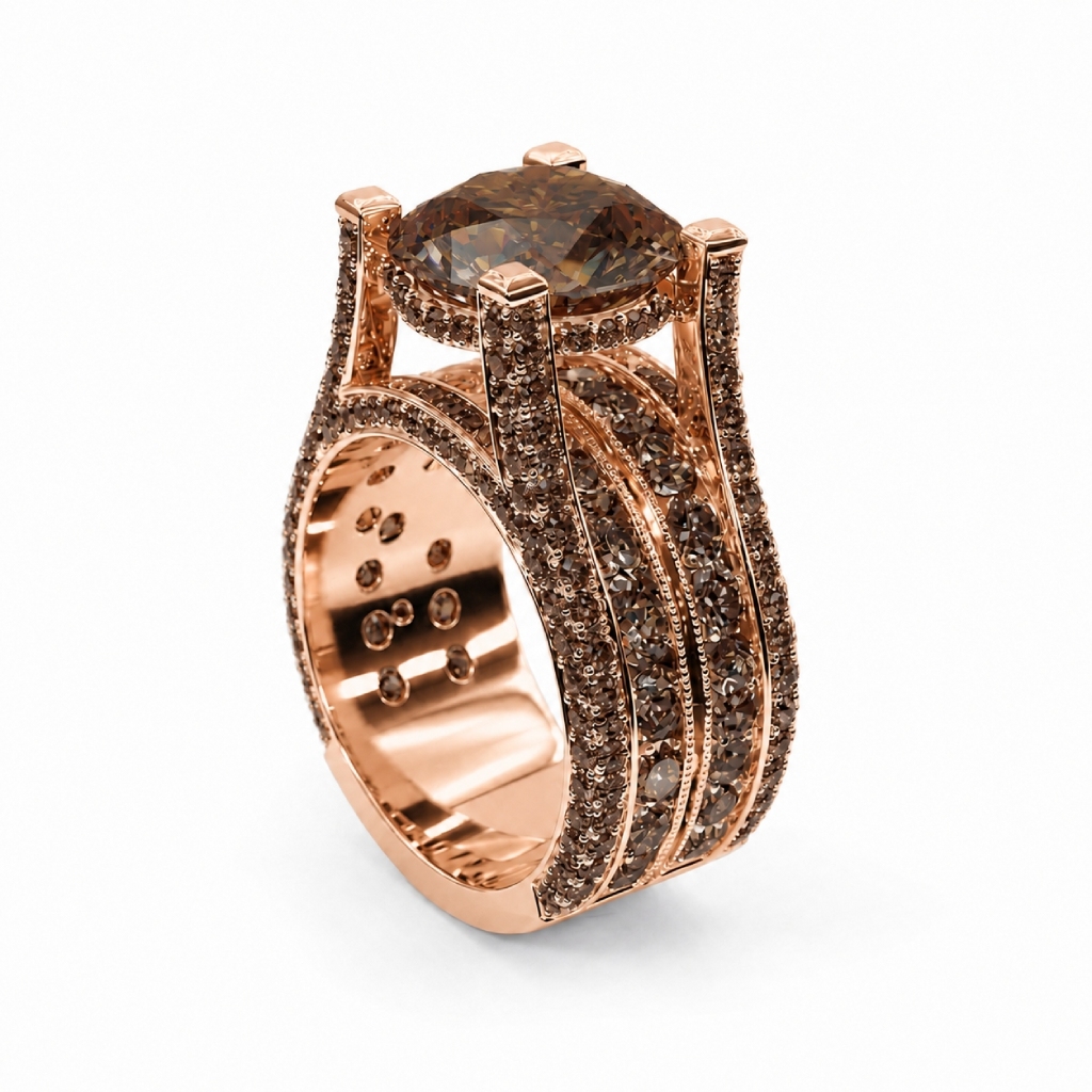 6.2 ct.tw. Brilliant Chocolate Round Cut Micro Pave Wide Band Engagement Ring 6.2 ct.tw. Brilliant Chocolate Round Cut Micro Pave Wide Band Engagement Ring