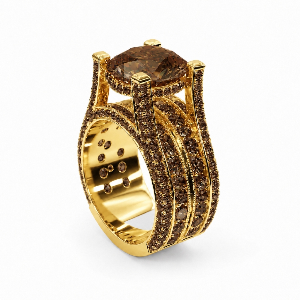 6.2 ct.tw. Brilliant Chocolate Round Cut Micro Pave Wide Band Engagement Ring 6.2 ct.tw. Brilliant Chocolate Round Cut Micro Pave Wide Band Engagement Ring