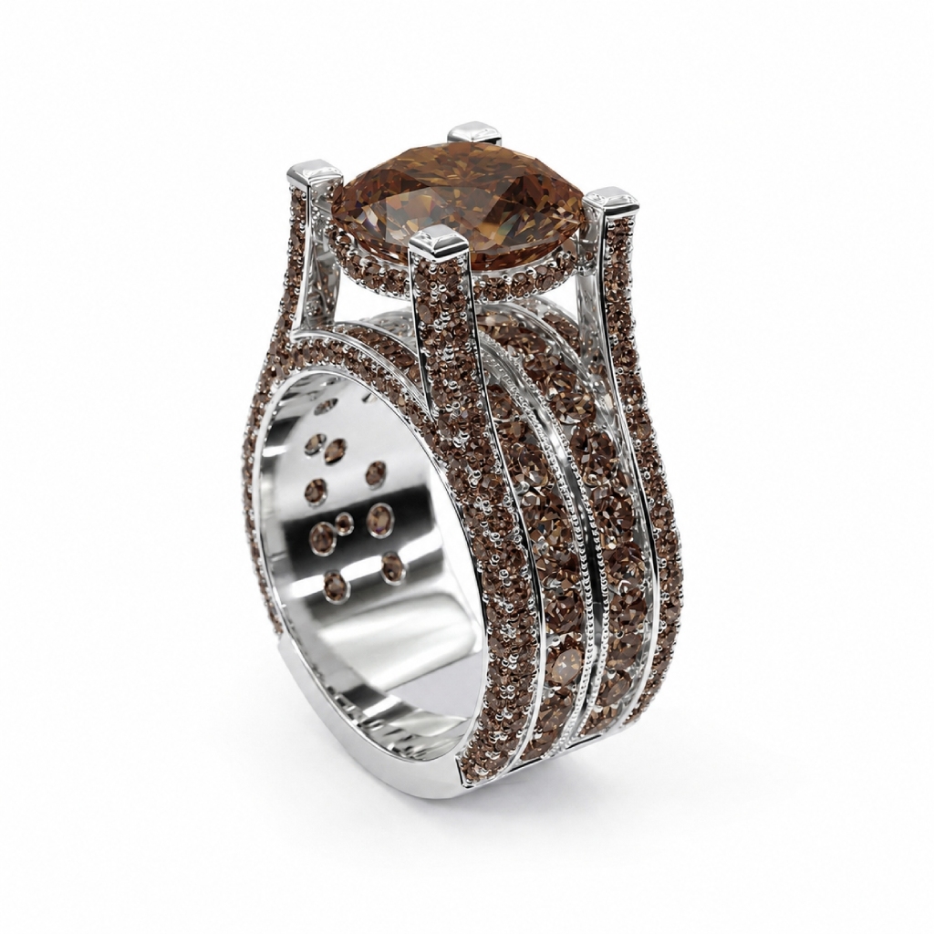 6.2 ct.tw. Brilliant Chocolate Round Cut Micro Pave Wide Band Engagement Ring 6.2 ct.tw. Brilliant Chocolate Round Cut Micro Pave Wide Band Engagement Ring