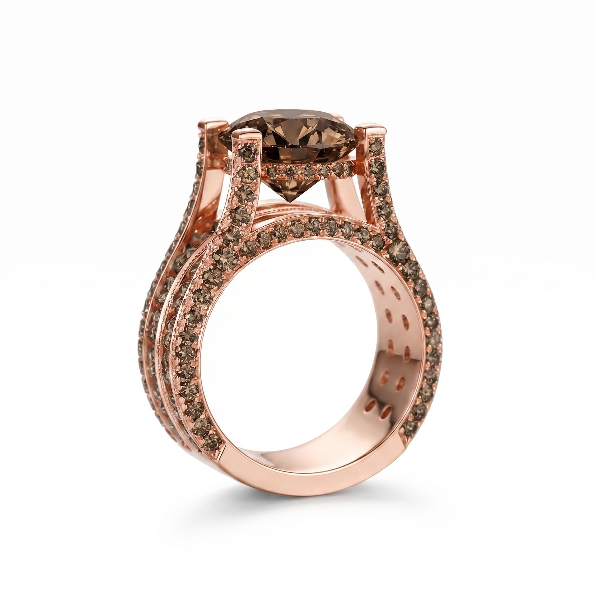 6.2 ct.tw. Brilliant Chocolate Round Cut Micro Pave Wide Band Engagement Ring 6.2 ct.tw. Brilliant Chocolate Round Cut Micro Pave Wide Band Engagement Ring