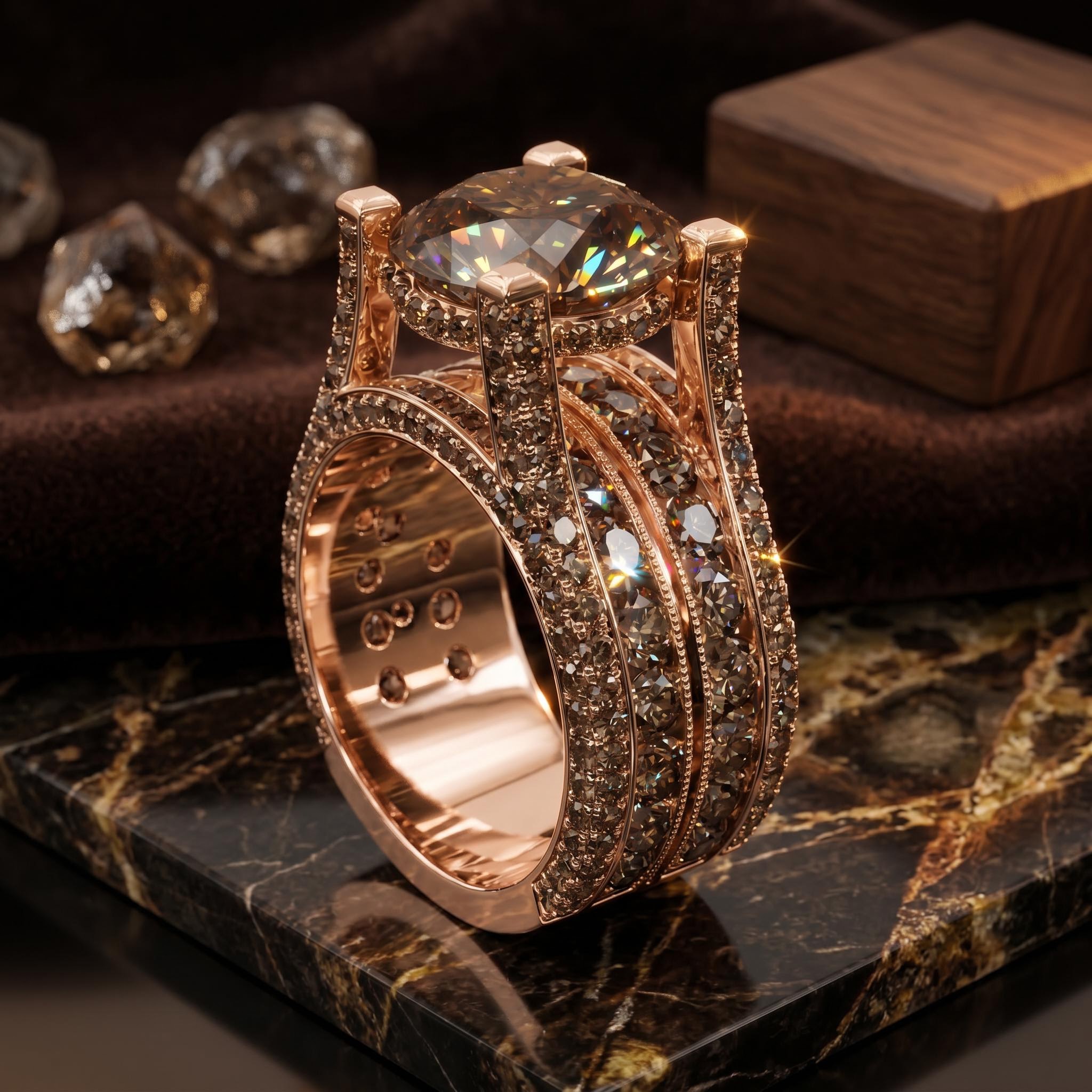 6.2 ct.tw. Brilliant Chocolate Round Cut Micro Pave Wide Band Engagement Ring 6.2 ct.tw. Brilliant Chocolate Round Cut Micro Pave Wide Band Engagement Ring