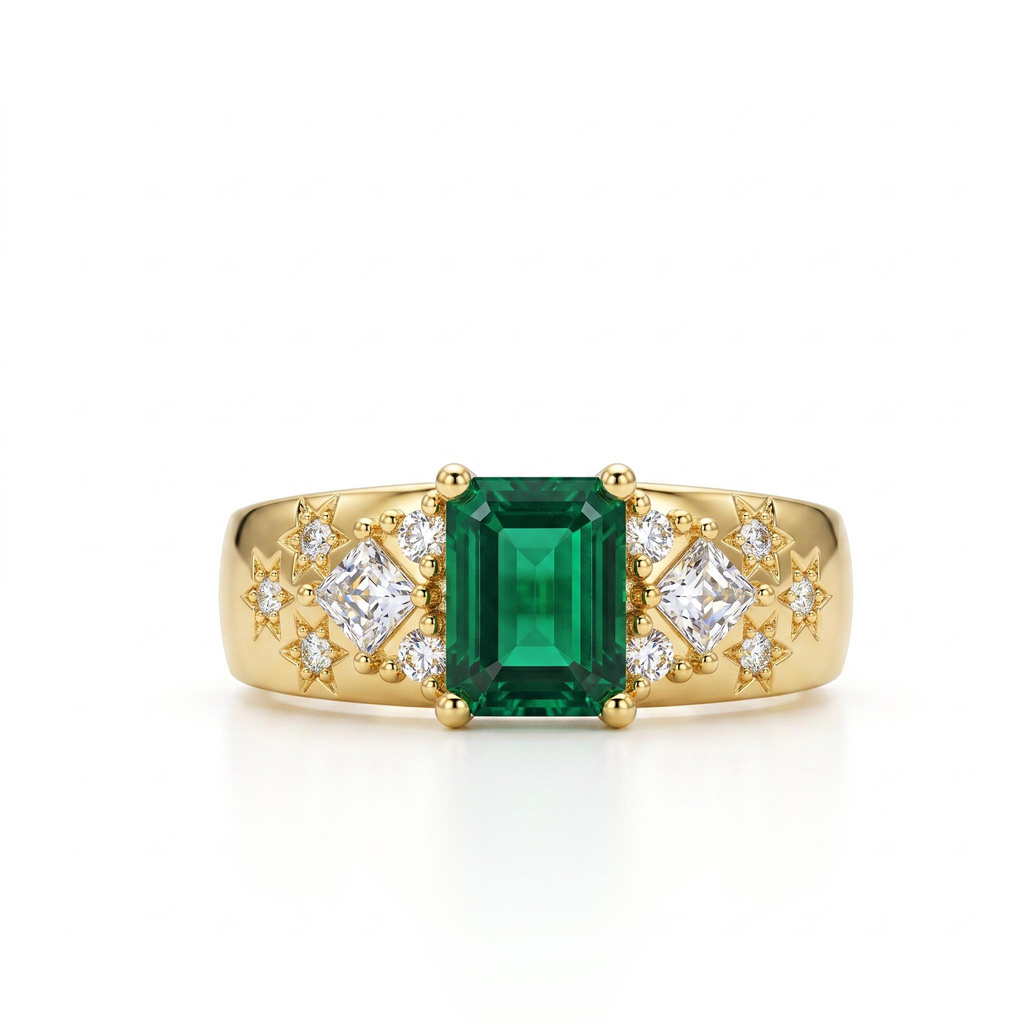 2.5 ct.tw. Green Emerald-cut Cluster Diamond Engagement Ring 2.5 ct.tw. Green Emerald-cut Cluster Diamond Engagement Ring