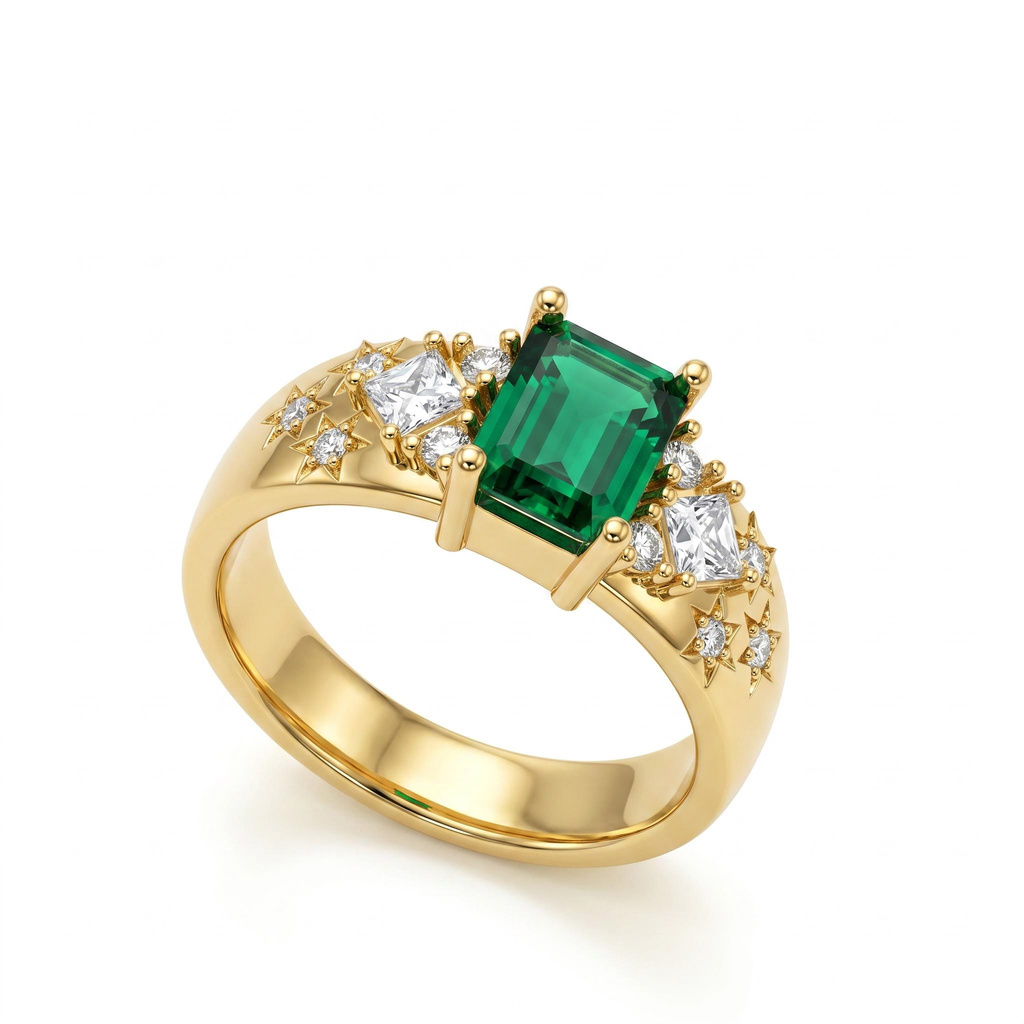 2.5 ct.tw. Green Emerald-cut Cluster Diamond Engagement Ring 2.5 ct.tw. Green Emerald-cut Cluster Diamond Engagement Ring