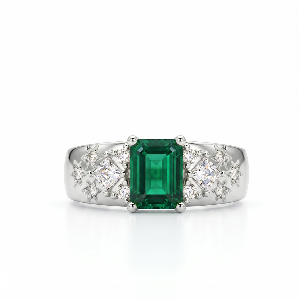 2.5 ct.tw. Green Emerald-cut Cluster Diamond Engagement Ring 2.5 ct.tw. Green Emerald-cut Cluster Diamond Engagement Ring
