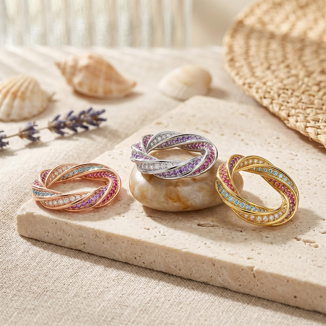 1.53 ct.tw. Multicolor Braided Twisted Band Ring
