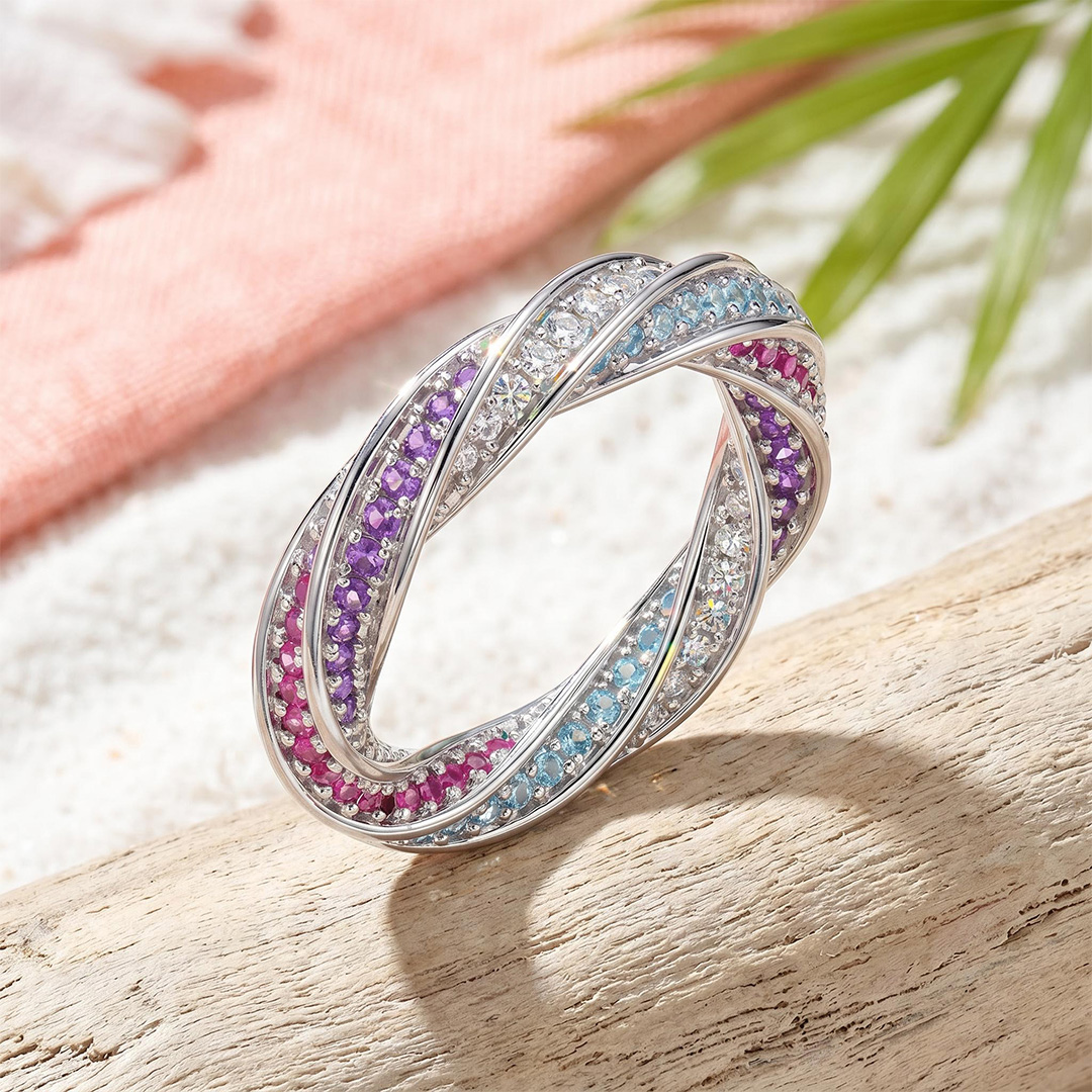 1.53 ct.tw. Multicolor Braided Twisted Band Ring