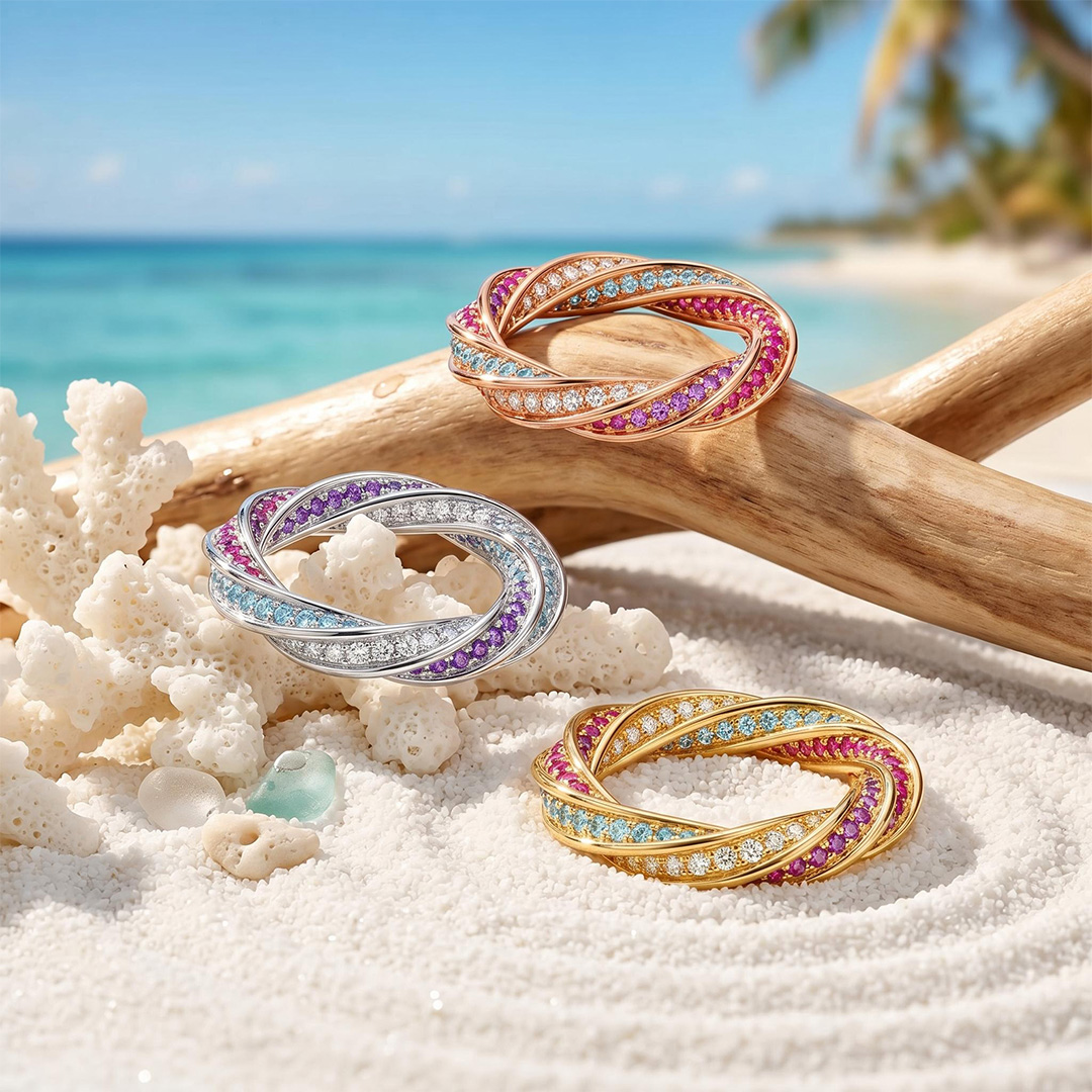 1.53 ct.tw. Multicolor Braided Twisted Band Ring
