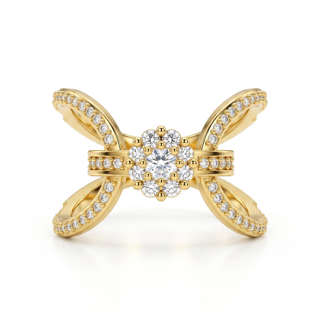0.6 ct.tw. Bow Knot Crossover Cluster Round Cut Ring