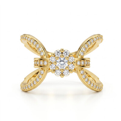 0.6 ct.tw. Bow Knot Crossover Cluster Round Cut Ring