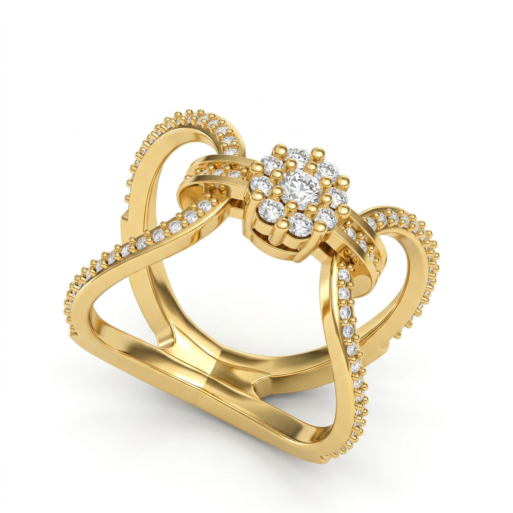 0.6 ct.tw. Bow Knot Crossover Cluster Round Cut Ring